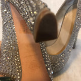 Alexander McQueen open toe platform grey heels embellished with diamantés