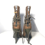 Haider Ackermam brown leather ankle boots with chunky heel and tie detail and zip closure at the bac