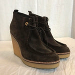 Brown suede Moncler wedges with gum sole