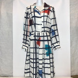 Rejina Pyo geometric pattern button up shirt dress with pleated skirt and collar