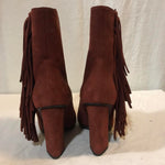 Burnt burgundy suede boots by Giuseppe Zanotti with fringe detail and block heel