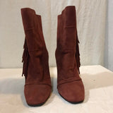 Burnt burgundy suede boots by Giuseppe Zanotti with fringe detail and block heel
