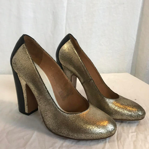 Black and gold textured pump heels with block heel from Maison Martin Margiela