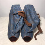 Vivienne Westwood dark blue peep toe bag heeled ankle boots with brown tie detail and perforated lea