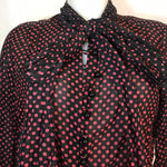Jaeger red polka dot black shirt with tie collar