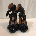 Marco de Vincenzo black leather closed-toe heels with tiered bows up to the ankle
