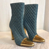 Blue heeled boots from Balmain with quilted detail