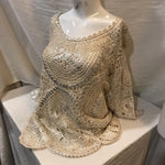 Oscar De La Renta Designer crochet shiny cream long sleeved top with a mesh cream Cami top to be wor