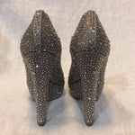 Alexander McQueen open toe platform grey heels embellished with diamantés