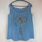 Moschino Cheap and Chic blue sleeveless blue vest top embellished with colourful gems in the shape o