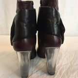 Burgundy real leather healed boots from Vic Matiē with clear block heals