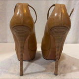 Alexander McQueen cream real leather open toe stiletto heels