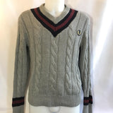 Fred Perry preppy cable knit grey jumper with black and burgundy detailing