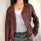 Karen Millen burgundy authentic real leather biker aviator jacket with silver zip