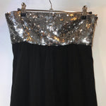 Theory strapless black mini dress/ long top with silver sequined tube bandeau section