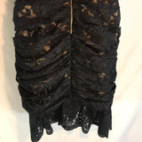Rebecca Vallance strapless / optional tie on strap ruched black laced bodycon tight fit figure huggi