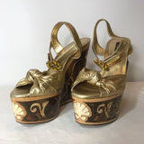Dolce & Gabbana Gold Baroque Wedge Heels